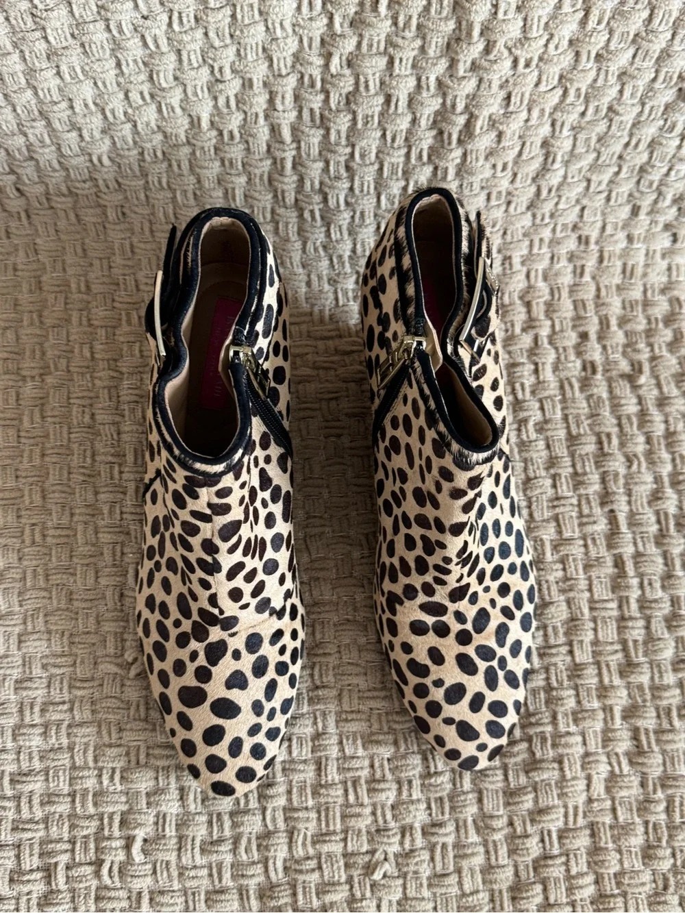 Isaac Mizrahi Black on Cream Leopard Spot Wedge Ankle Boots